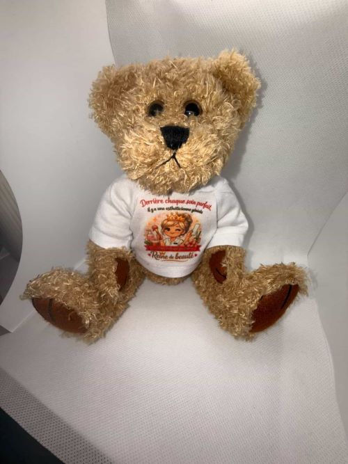Peluche ourson avec tee-shirt personnalisé (texte ou photo), cadeau à offrir avec des fleurs